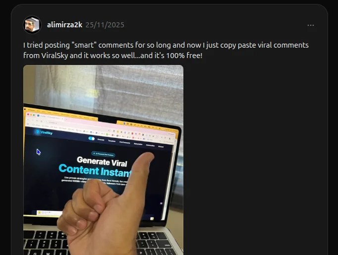 Threads post from Ali Mirza about ViralSky